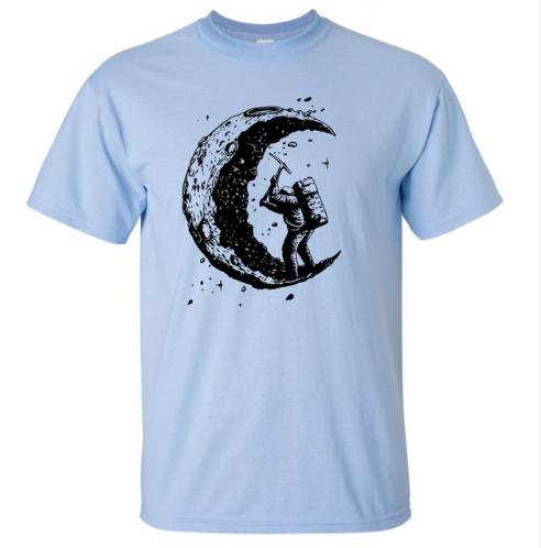 Digging The Moon Print Casual Mens O-neck T Shirt