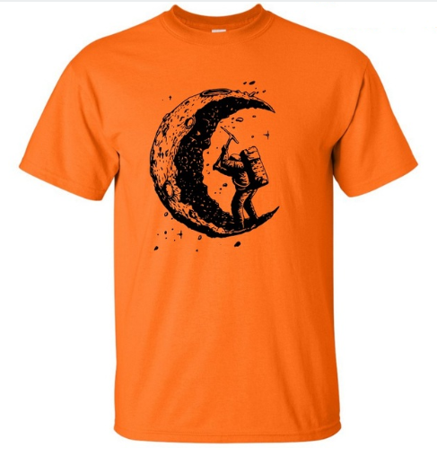 Digging The Moon Print Casual Mens O-neck T Shirt