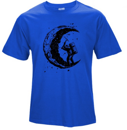 Digging The Moon Print Casual Mens O-neck T Shirt