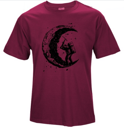 Digging The Moon Print Casual Mens O-neck T Shirt